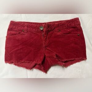 Wallflower Red Corduroy Frayed Hem Jean Shorts